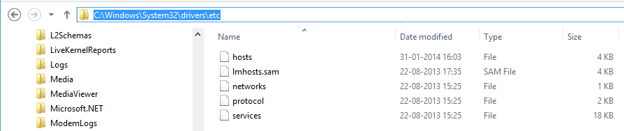 Windows hosts fil placering
